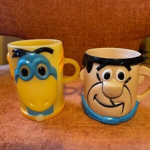 Vintage Fred and Dino Flintstone Vitamin Hanna Barbera Mugs